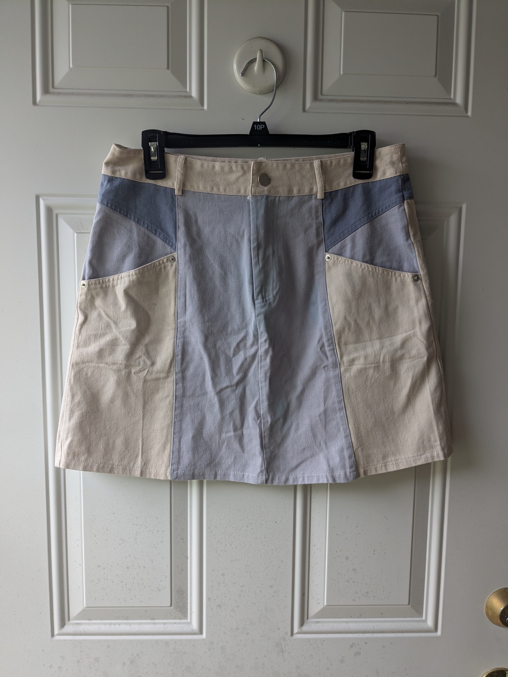 Colorblock Casual A-Line Skirt - White & Light Blue